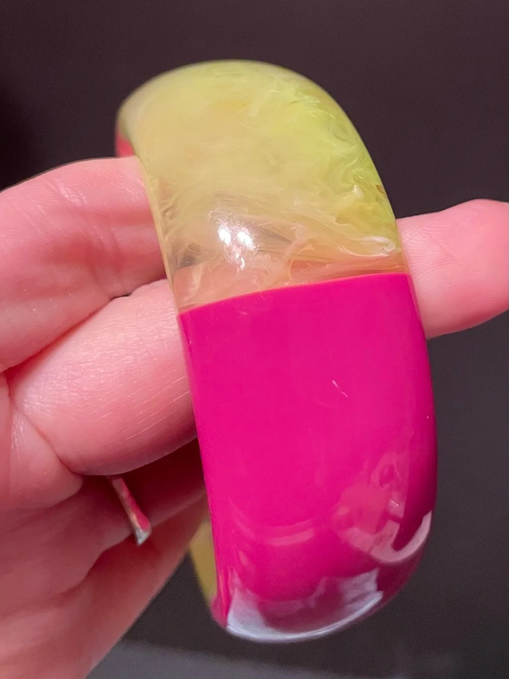 Vintage Bright Pink and Yellow Resin Bangle